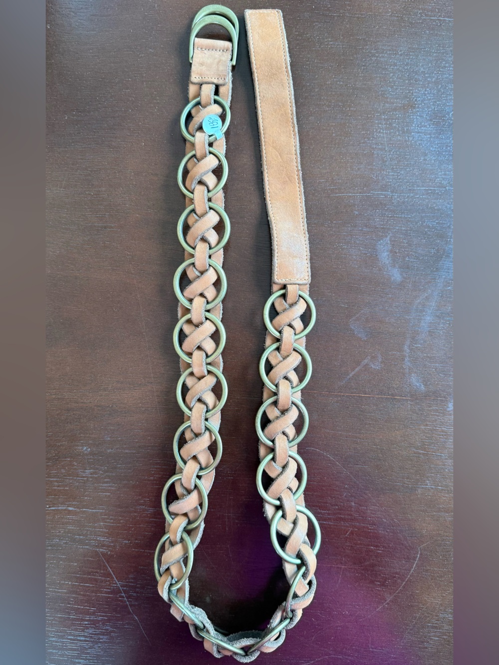 Twin-Set Braided Suede Ring Belt in Tan with Gold Rings